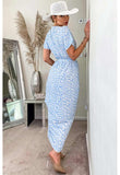 Sky Blue Louise Animal Front Wrap Maxi Dress