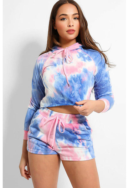 Pink Lexia Tie Dye Hooded Loungewear Two Piece Set