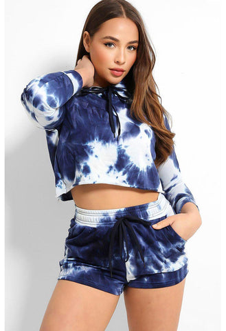 Navy Lexia Tie Dye Hooded Loungewear Two Piece Set