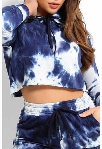 Navy Lexia Tie Dye Hooded Loungewear Two Piece Set