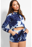 Navy Lexia Tie Dye Hooded Loungewear Two Piece Set