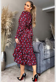 Red Huda Floral Side Slit Midaxi Dress