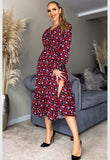 Red Huda Floral Side Slit Midaxi Dress