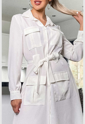 Ivory Jocelyn Belted Utility Shirt Dress