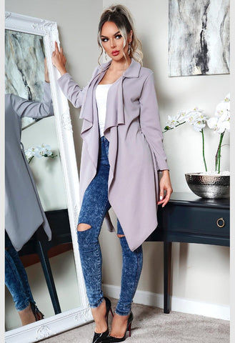 Grey Annabelle Waterfall Belted Jacket