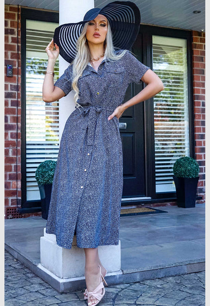 Black Darya Patterned Midaxi Shirt Dress