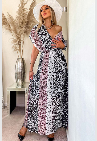 Black Jacinda Animal Print Wrap Maxi Dress