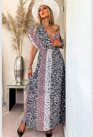 Black Jacinda Animal Print Wrap Maxi Dress