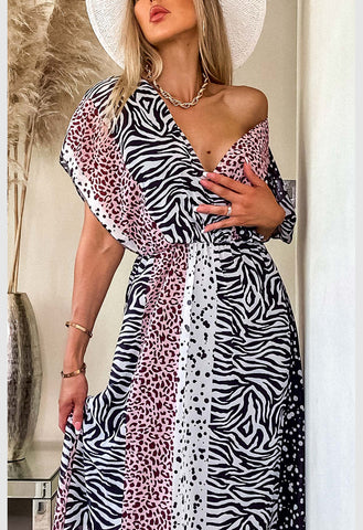 Black Jacinda Animal Print Wrap Maxi Dress