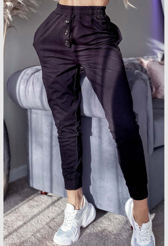 Black Leah Button Detail Jogger Bottoms