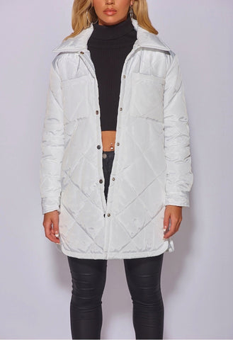 Off White Diamond Quilted Padded Midi Length Jacket