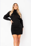 Black Rib Knit Roll Neck Jumper Dress