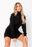 Black Rib Knit Roll Neck Jumper Dress