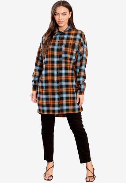 Black Oversized Check Shirt Dress