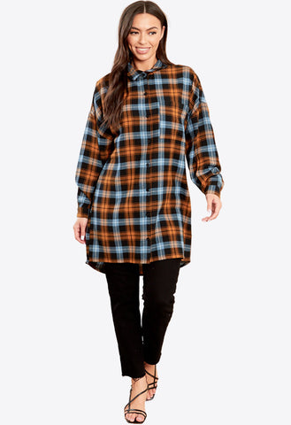 Black Oversized Check Shirt Dress