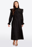 Black Button Through Tiered Frill Sleeve Smock Midaxi Dress