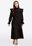 Black Button Through Tiered Frill Sleeve Smock Midaxi Dress