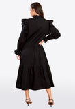 Black Button Through Tiered Frill Sleeve Smock Midaxi Dress