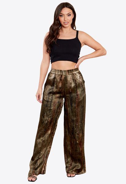 Khaki Wide Leg Elasticated Waist Pants