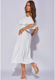 White Tiered Cold Shoulder Strappy Maxi Dress