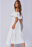 White Tiered Cold Shoulder Strappy Maxi Dress