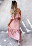 Pink Tiered Cold Shoulder Strappy Maxi Dress