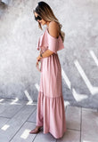 Pink Tiered Cold Shoulder Strappy Maxi Dress