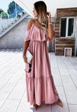 Pink Tiered Cold Shoulder Strappy Maxi Dress