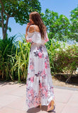 Off White Floral Frill Detail Cold Shoulder Maxi Dress