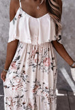 Off White Floral Frill Detail Cold Shoulder Maxi Dress