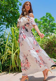 Off White Floral Frill Detail Cold Shoulder Maxi Dress