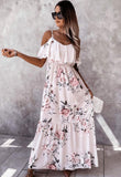 Off White Floral Frill Detail Cold Shoulder Maxi Dress