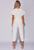 White Short Sleeve Tie Waist Jumpsuit