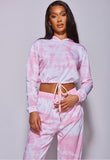 Pink White Tie Dye Cropped Hoodie & Jogger Lounge Set