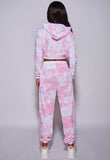 Pink White Tie Dye Cropped Hoodie & Jogger Lounge Set