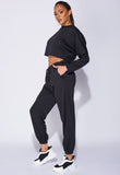 Black Oversized Batwing Sleeve Crop Top And Jogger Lounge Set