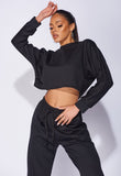 Black Oversized Batwing Sleeve Crop Top And Jogger Lounge Set