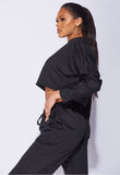 Black Oversized Batwing Sleeve Crop Top And Jogger Lounge Set