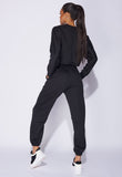 Black Oversized Batwing Sleeve Crop Top And Jogger Lounge Set