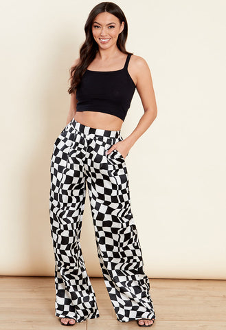 Mono Checkered Wide Leg Elasticated Waist Pants