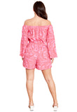 Pink Bardot Playsuit With Full Fluted Sleeves