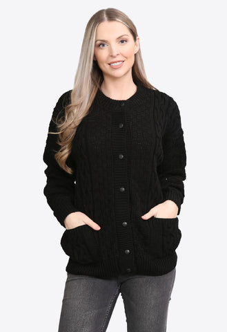 Black Button Up Knitted 2 Pocket Cardigan