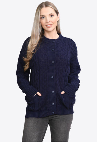 Navy Button Up Knitted 2 Pocket Cardigan