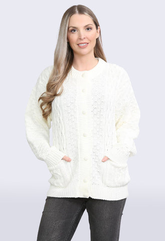 Cream Button Up Knitted 2 Pocket Cardigan