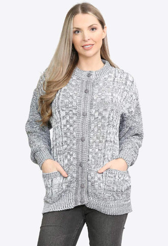 Marl Grey Button Up Knitted 2 Pocket Cardigan