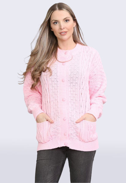 Pink Button Up Knitted 2 Pocket Cardigan