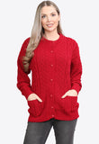 Red Button Up Knitted 2 Pocket Cardigan