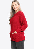 Red Button Up Knitted 2 Pocket Cardigan